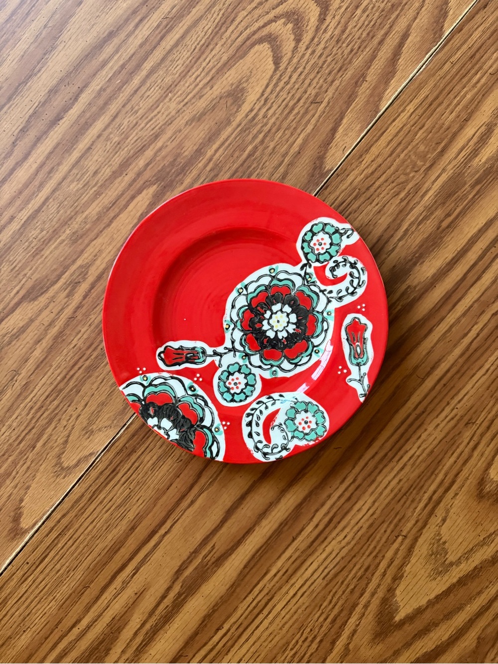 Anthropologie Elka Ayaka Red Floral Ceramic Decorative Plate